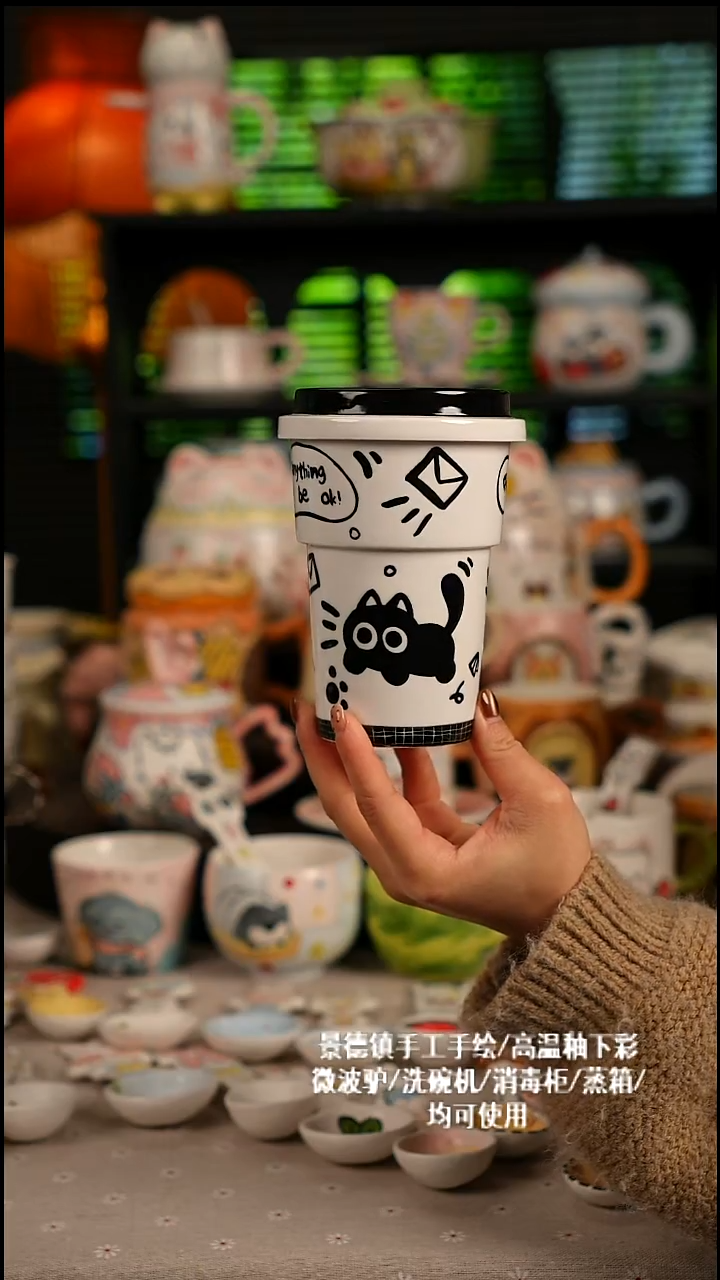 陶瓷无盖款景德镇高温釉下彩纯手绘创意瓷 默认微瑕 不退不换