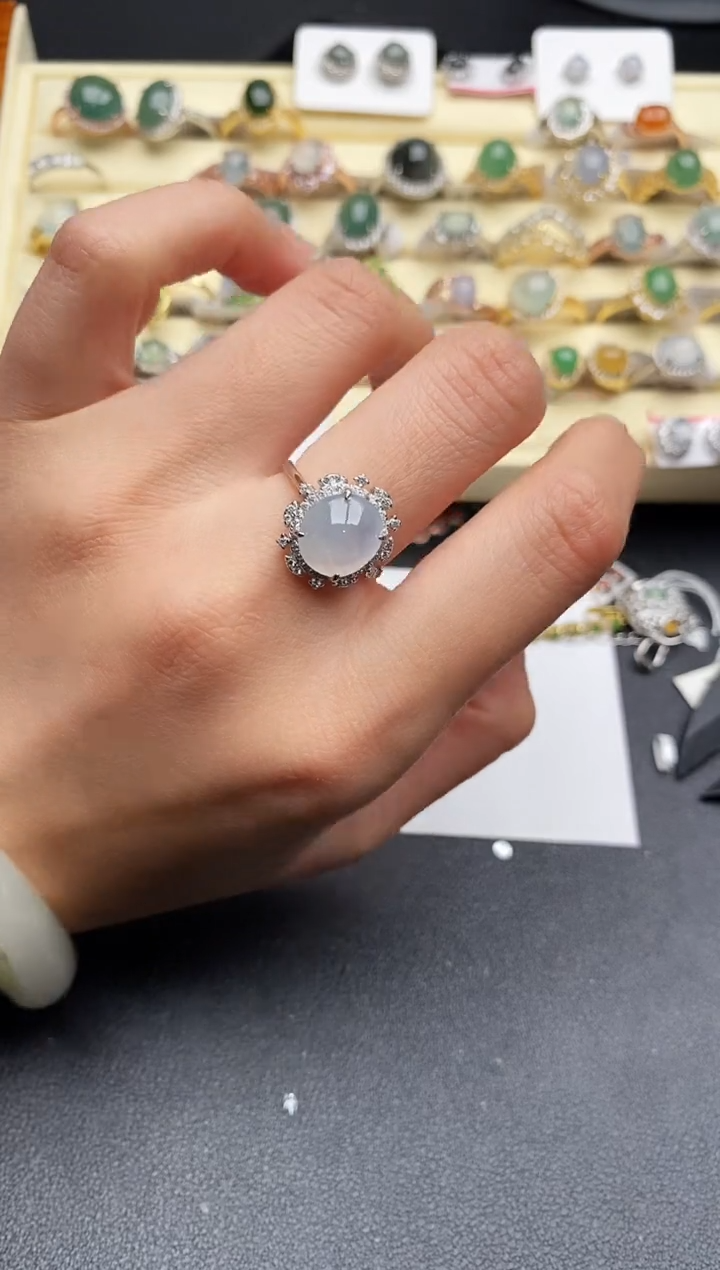 【闪购商品】翡翠戒指银S925镶嵌777777777+4