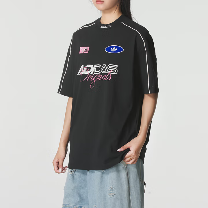 adidas/阿迪达斯三叶草女子赛车风纯棉小高领运动短袖T恤KG6678