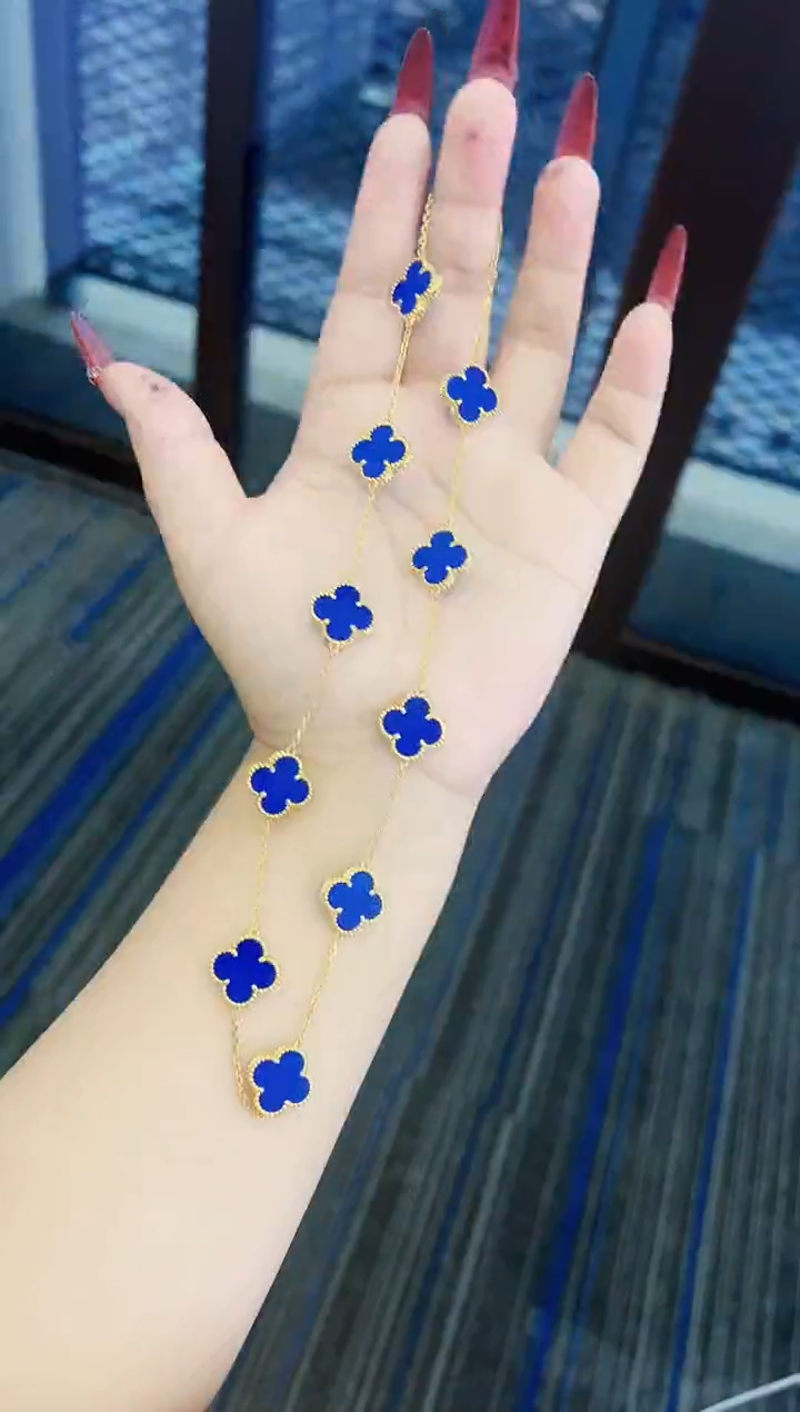 【闪购商品】玛瑙/玉髓毛衣链18K金镶嵌18K黄蓝玉髓十花毛衣链