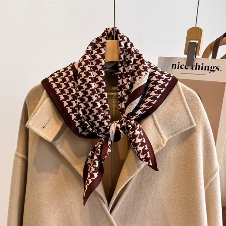 H4【70方巾 复古千鸟格】韩版复古千鸟格女方巾韩式秋冬款洋气百搭