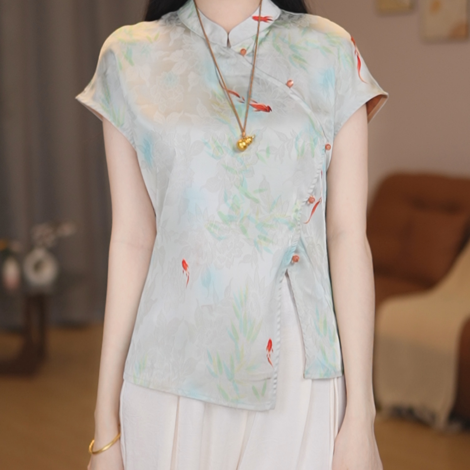 【现货】【618-一尾锦鲤】新中式国风女款复古修身小衫飞袖上衣-园园