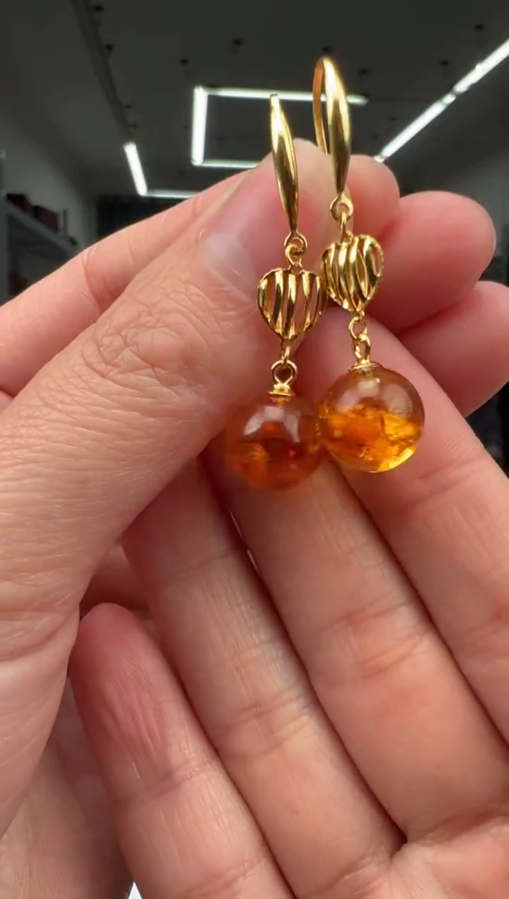 琥珀银S925镶嵌耳饰多样性拍一发一