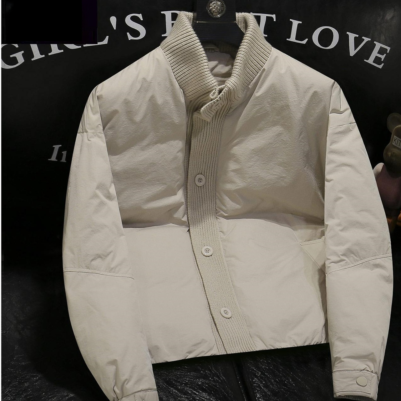 欧货立领羽绒服男针织拼接落肩2025秋冬季新款微阔鸭绒时尚外套男