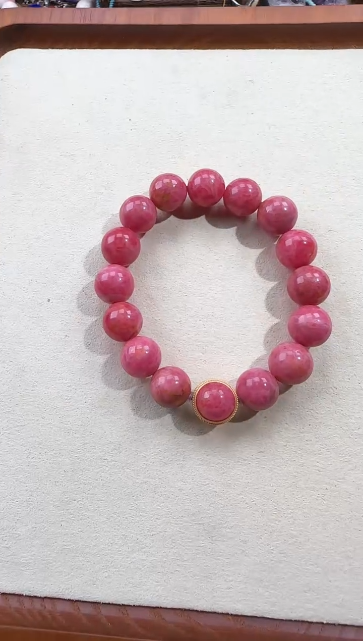 菱锰矿（红纹石）银S925镶嵌手绳轻*拍3单