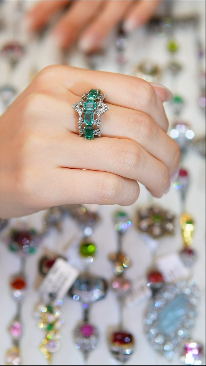 银S925镶嵌戒指定制祖母绿天然祖母绿戒指