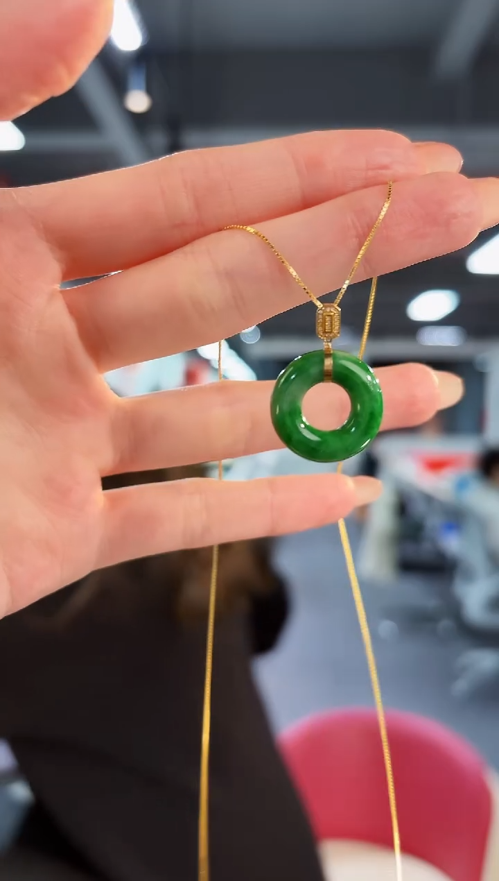 【闪购商品】翡翠吊坠(不含链)18K金镶嵌缅料A货/支持复检/一件