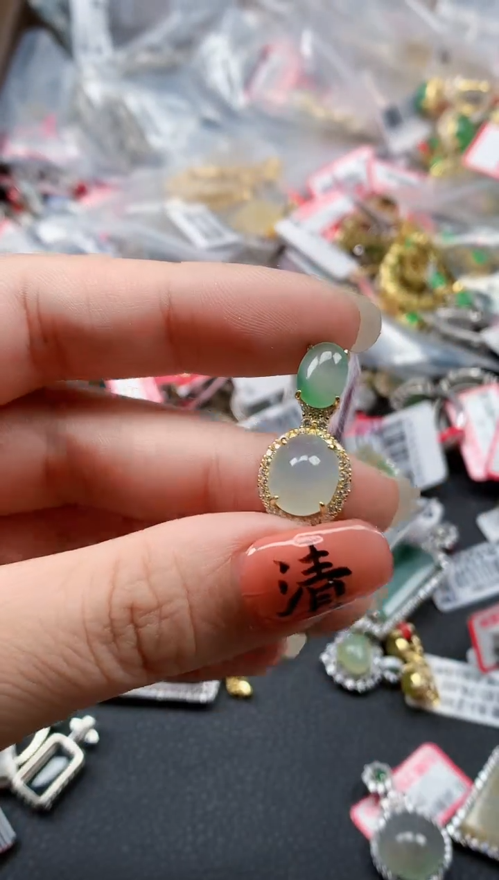 银S925镶嵌戒指翡翠天然A货缅甸翡翠
