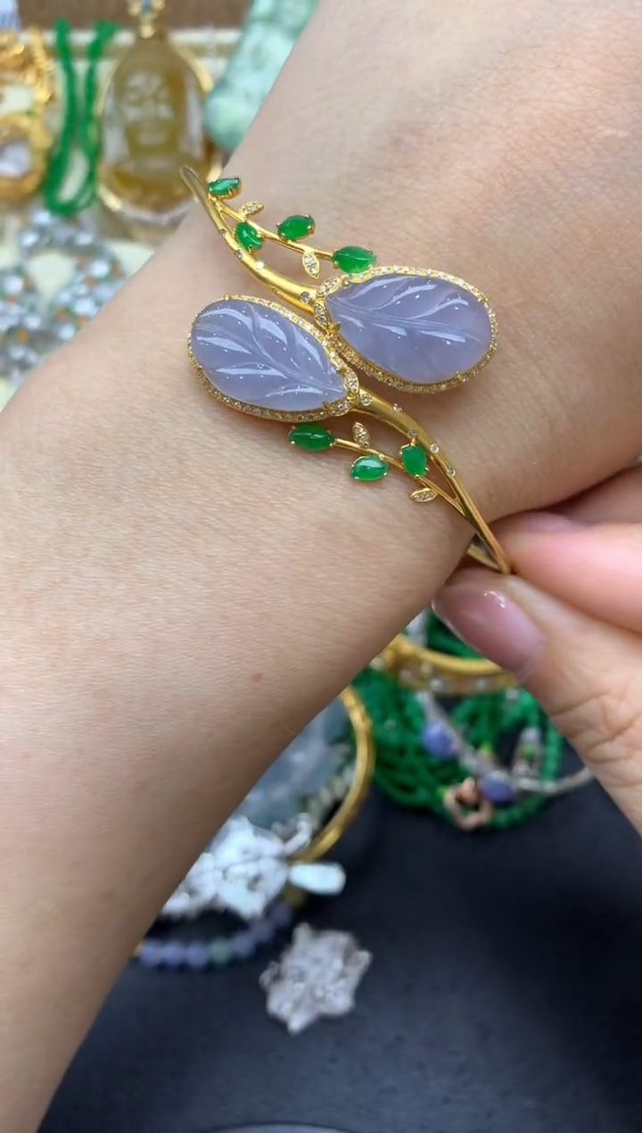 【闪购商品】翡翠手镯18K金镶嵌429中国好珍宝