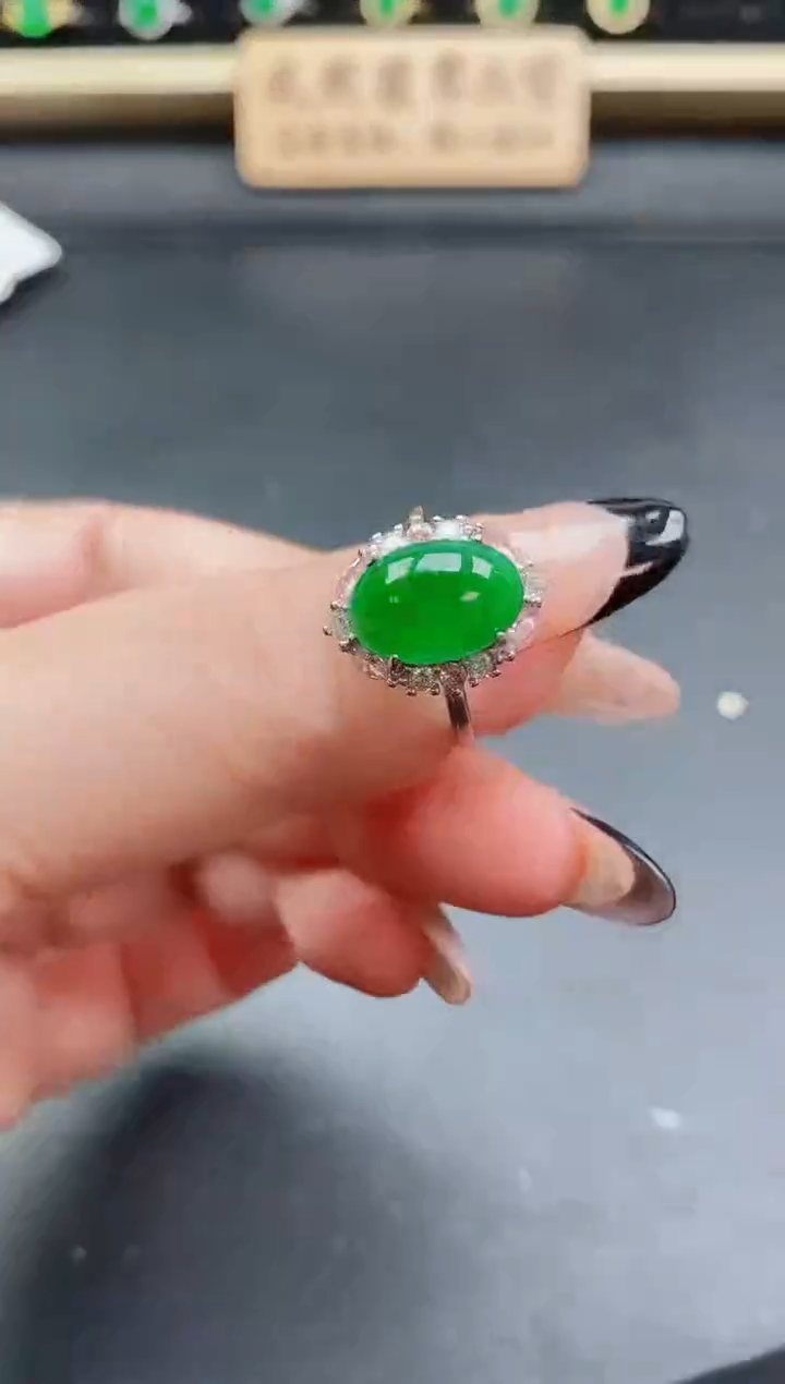 银S925镶嵌戒指翡翠1