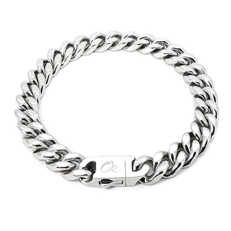 钛钢手链 银色  古巴粗扁链手链 205