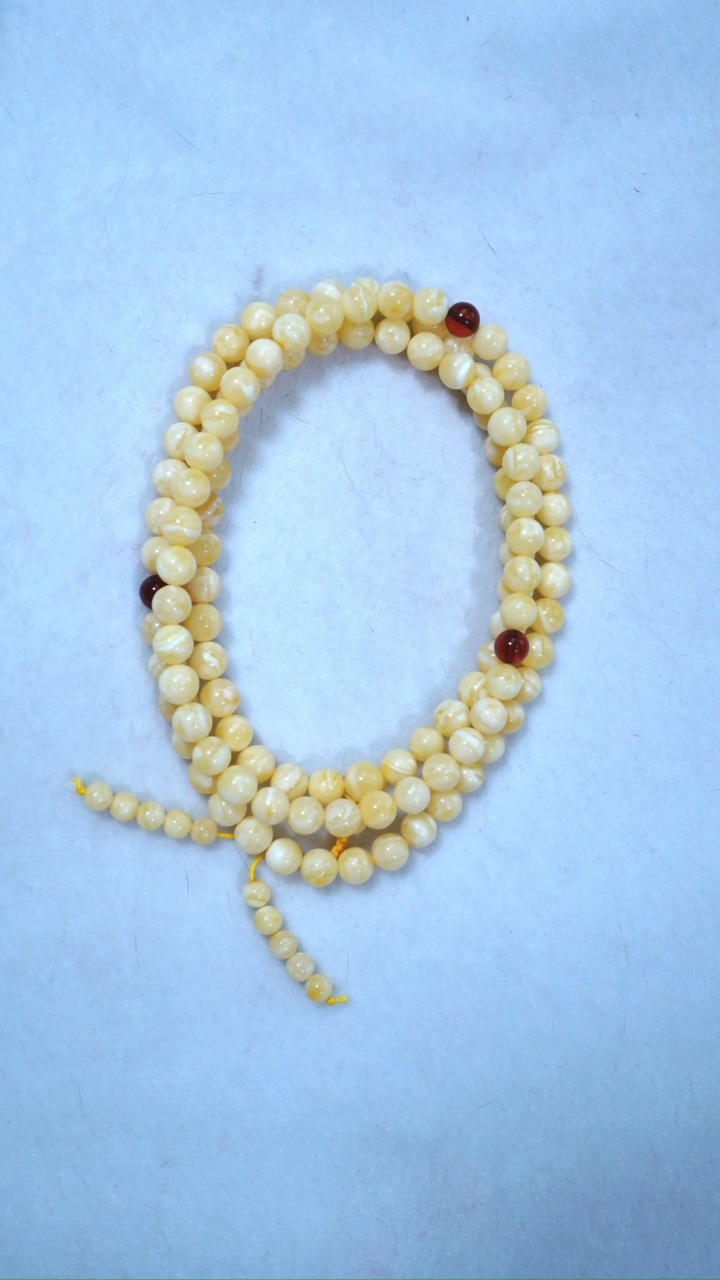 【闪购商品】蜜蜡手链未镶嵌收藏级7.5mm浓蜡瓷白妖花圆珠108