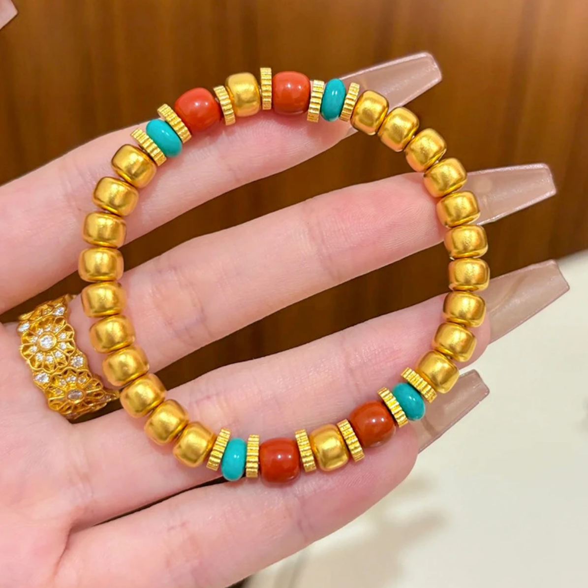 铜合金手链 新中式国潮风南瓜珠女士手链时尚小众ins精美老型手串