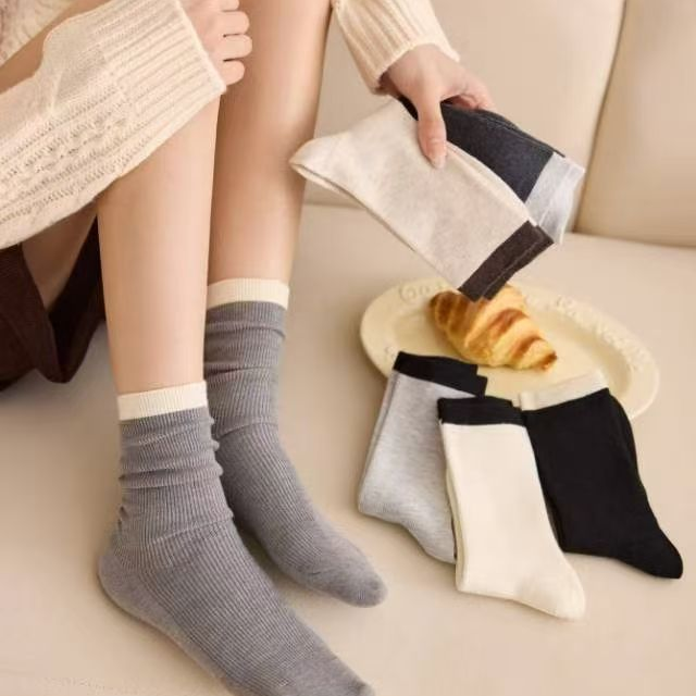 保暖中筒冬季中筒袜女士灰色袜子提花秋秋冬季吸汗羊毛羊绒女袜