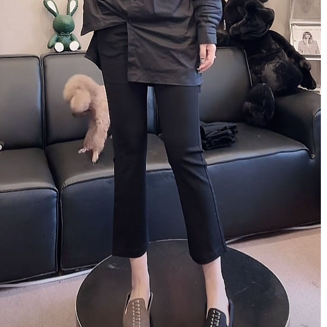 25002春季新款时尚百搭休闲高弹微辣8分小黑裤