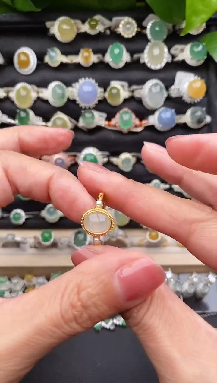 【闪购商品】翡翠戒指银S925镶嵌缅甸天然A货翡翠55  1-9