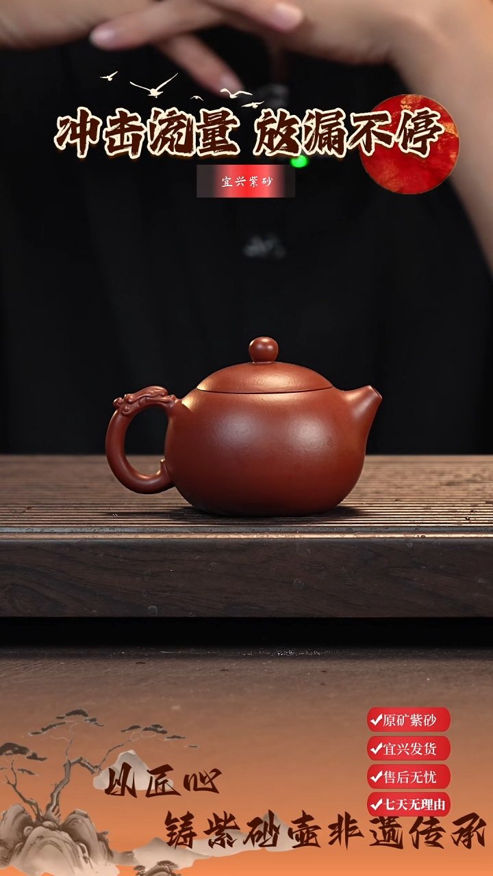 茶壶紫砂宜兴紫砂壶 龙把西施 大红袍