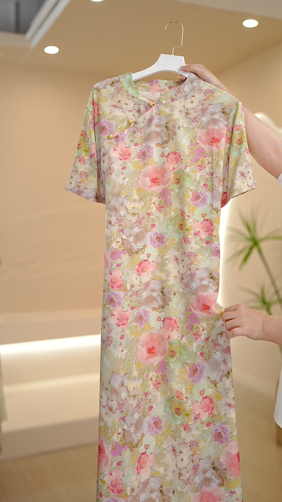 【雪青】大码旗袍长款连衣裙胖MM连衣裙宽松遮肚子高端显瘦018