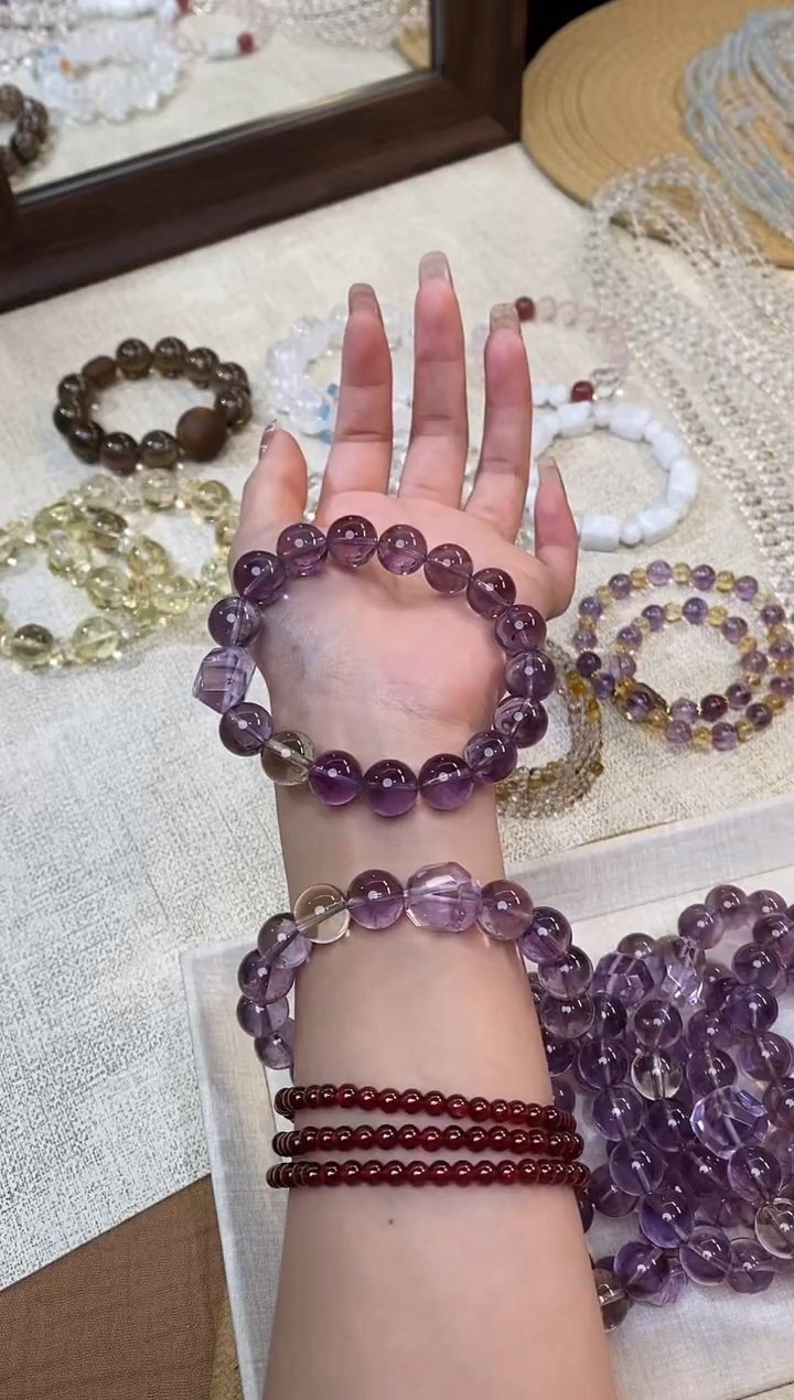 合金手链水晶《缪斯》巴西紫水晶茶晶设计款手串11-12mm多样性发一