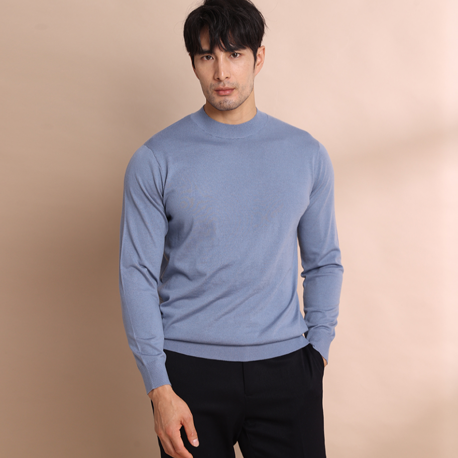 秋冬超细精纺针织半高领长袖T恤男时尚打底针织衫圆领