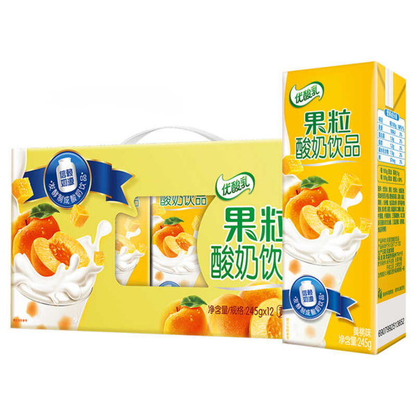 6月产伊利优酸乳黄桃果粒245g*12奶
