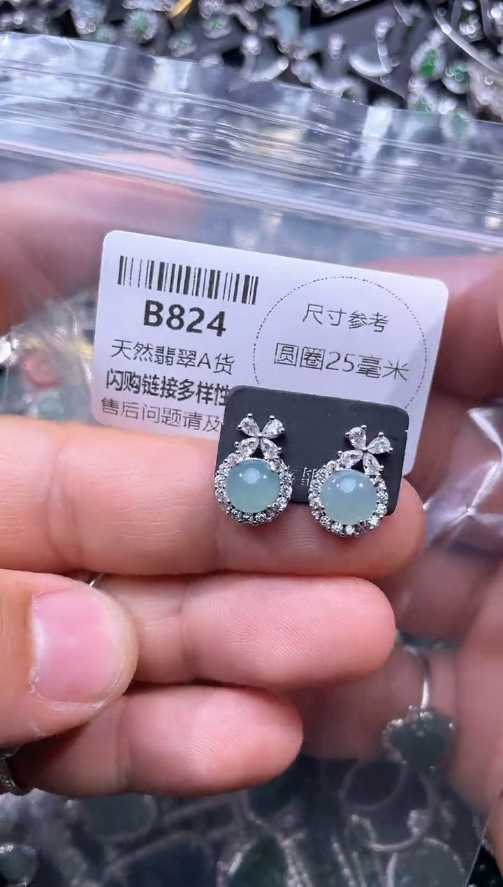 【闪购商品】翡翠颈饰未镶嵌B824耳钉