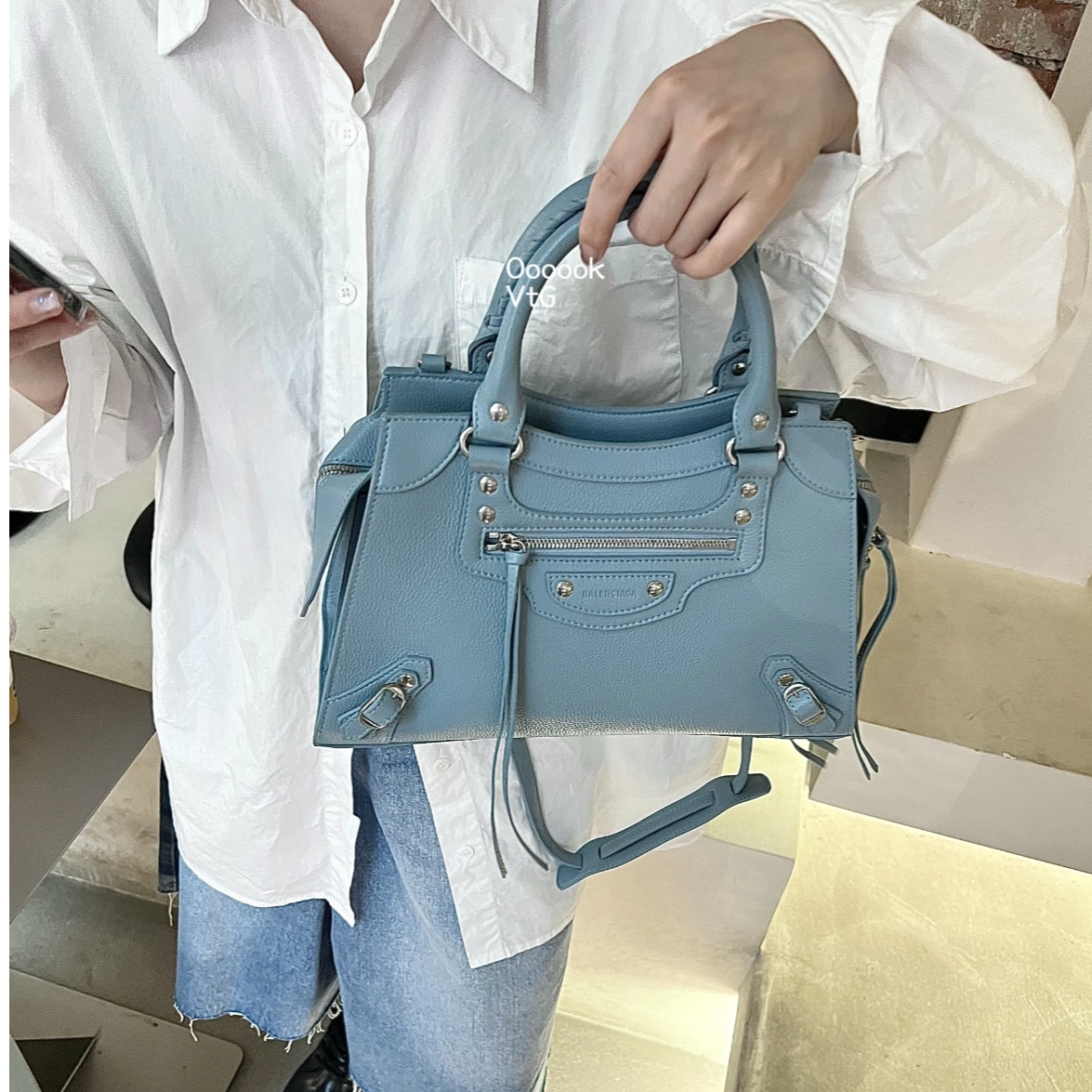 95新 Balenciaga/巴黎世家 CS6178/巴黎世家 蓝色机车 单肩包