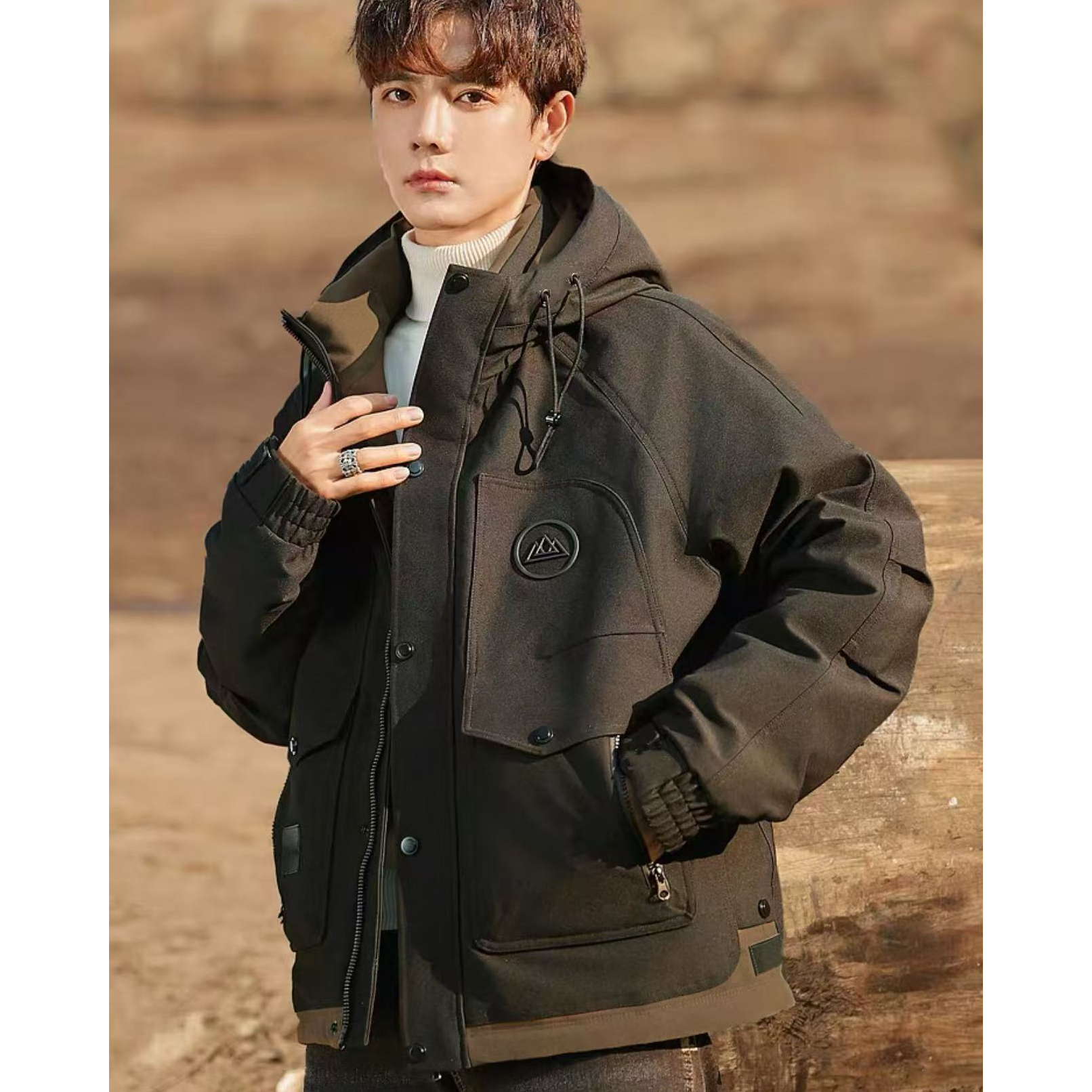 9002-（高货）男士户外工装三防冲锋羽绒服（黑色）