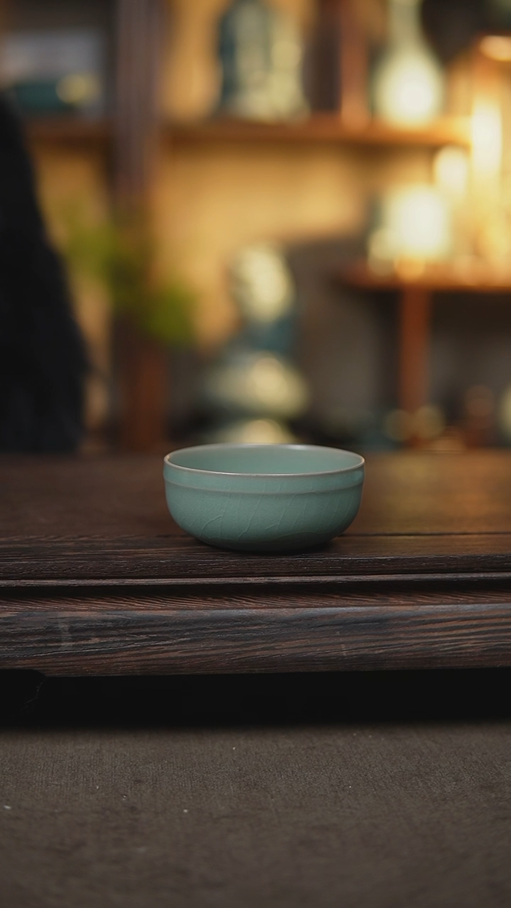 【闪购商品】杯仿古翡翠绿釉普洱杯瑕8
