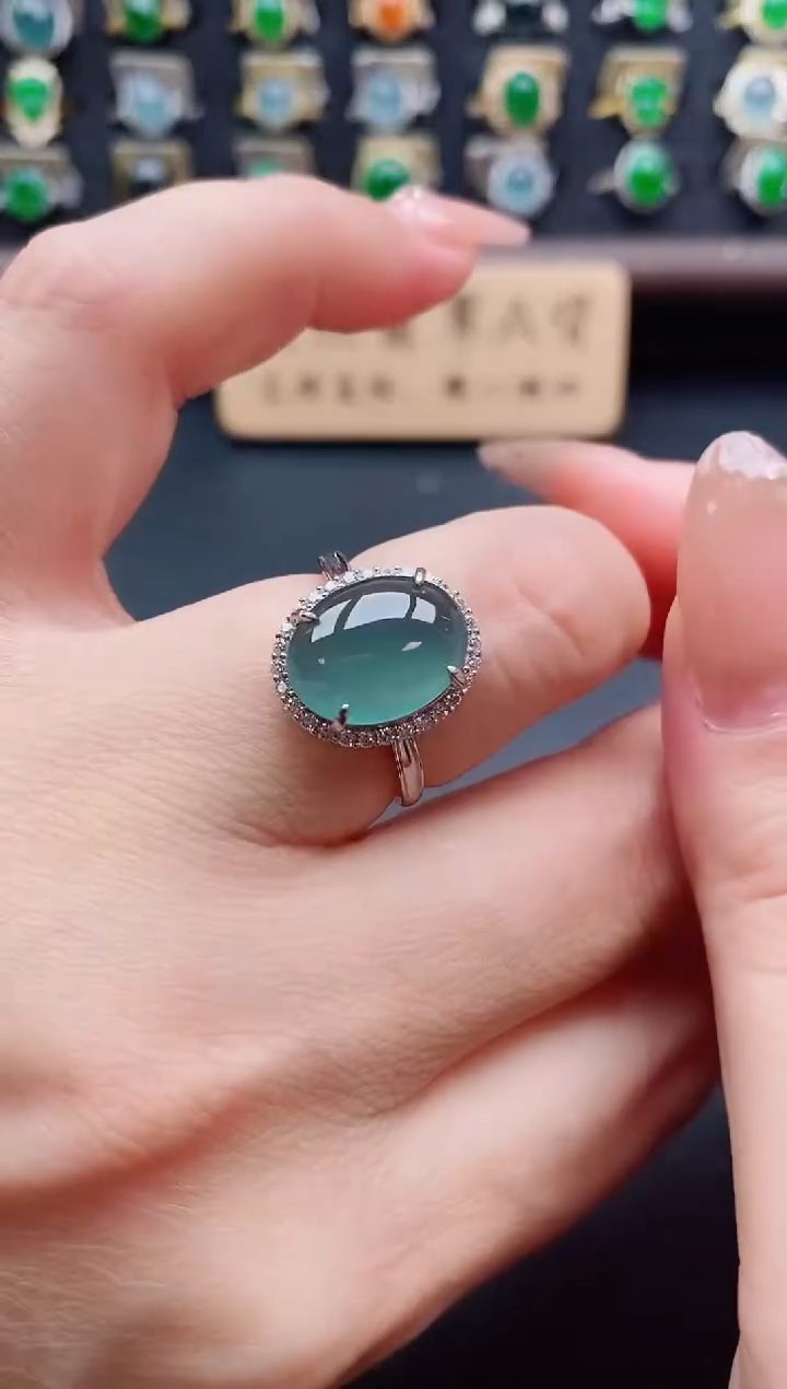 银S925镶嵌戒指翡翠1