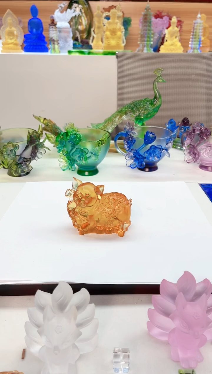 手工艺品琉璃琥珀色福猪茶宠小摆件