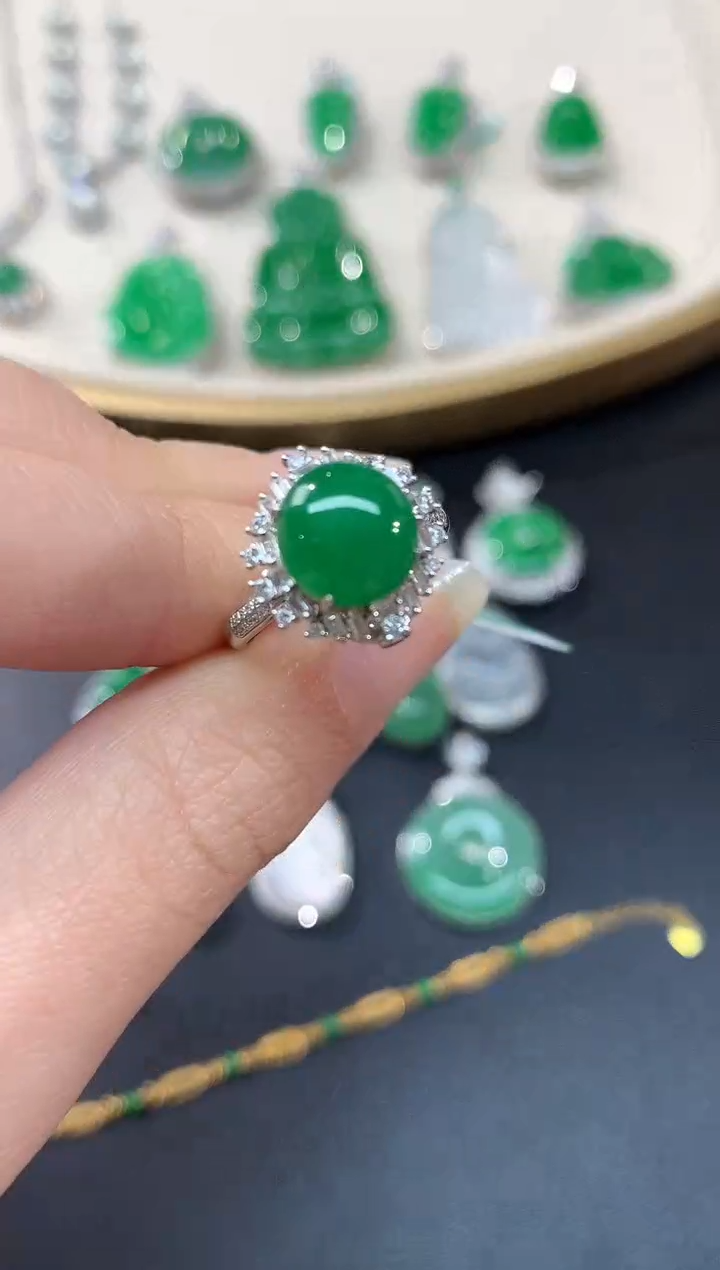 【闪购商品】翡翠戒指18K金镶嵌戒指A19|9800