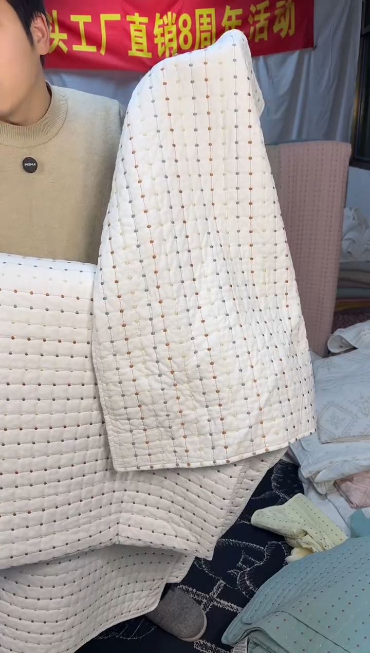 棉纯棉米粒秀枕套白色1对