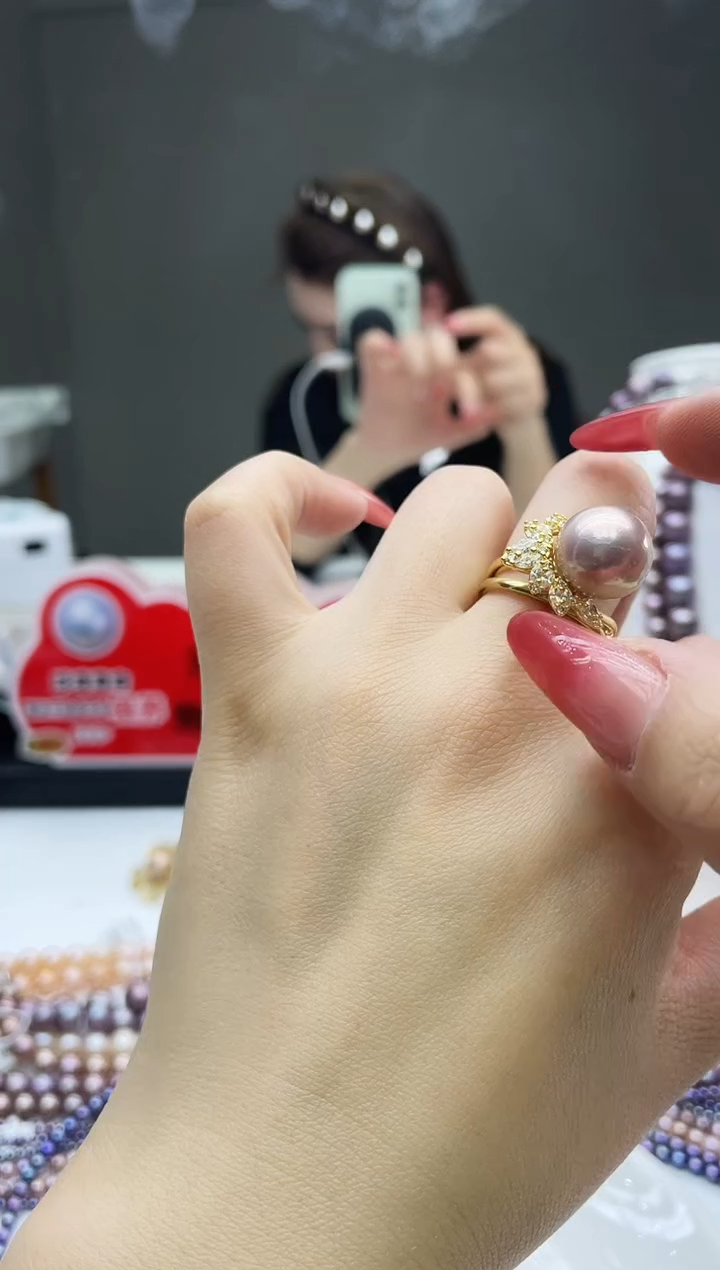 未镶嵌戒指淡水珍珠粉紫色系戒指