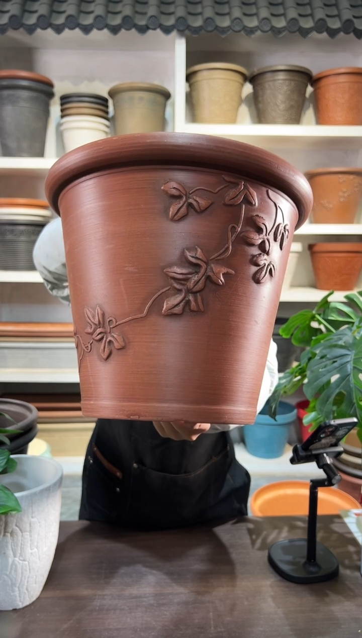 30*25.5/09A30/陶土色浮雕叶子外贸尾单