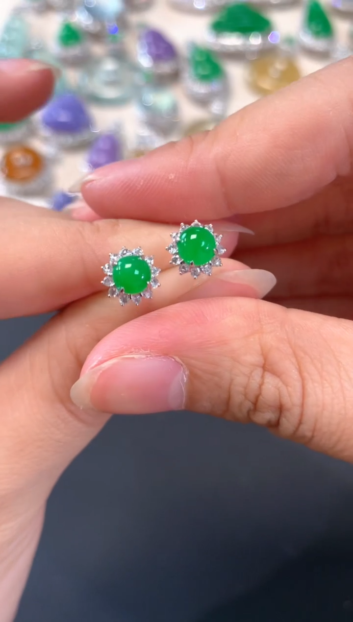 【闪购商品】翡翠耳饰18K金镶嵌A183|7980