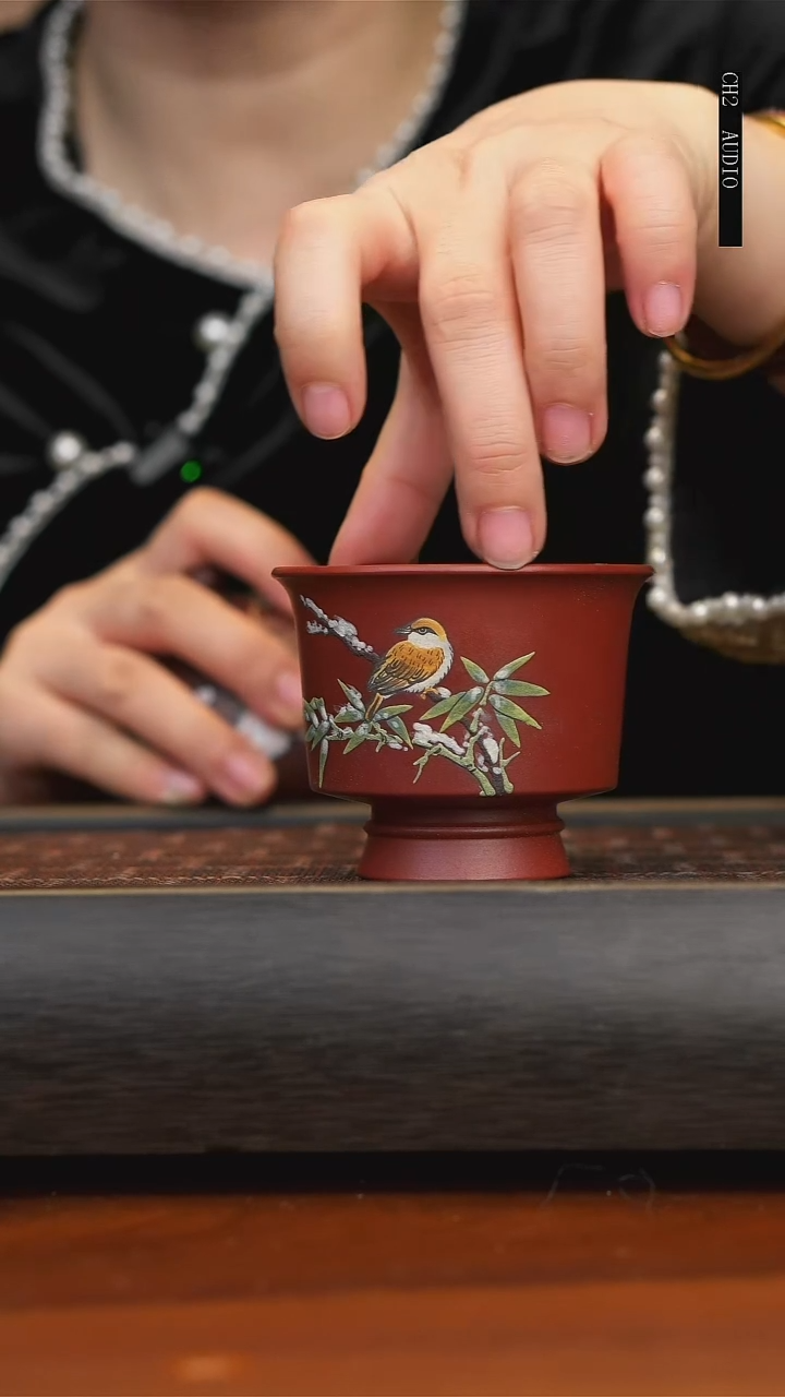 【闪购商品】紫砂茶壶大红袍雪鸟高足杯