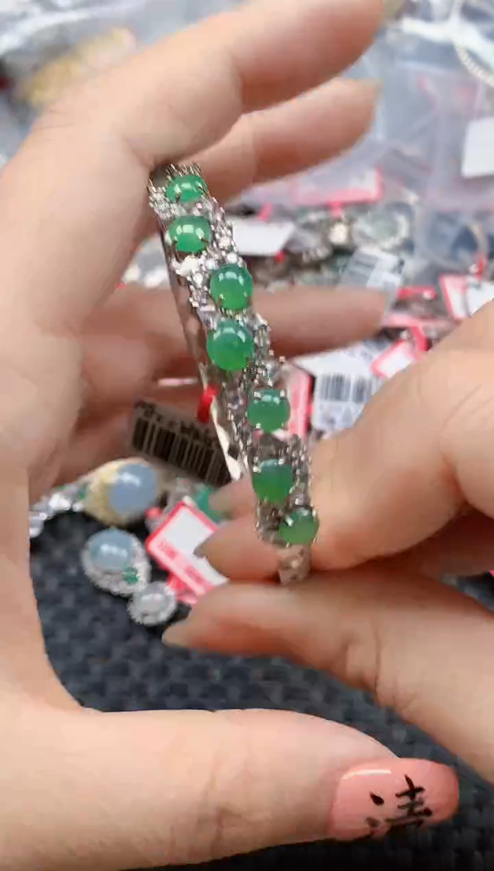 银S925镶嵌戒指翡翠天然A货缅甸翡翠