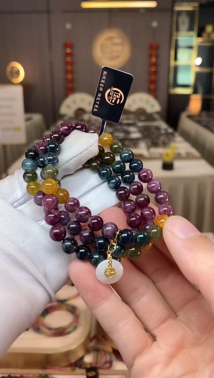 未镶嵌老矿碧玺彩虹三圈手串7mm+碧玺多样性发货一条xion