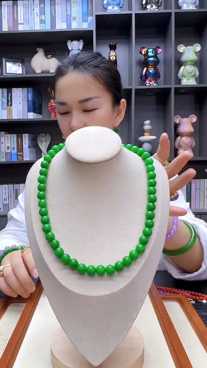 翡翠14K金镶嵌颈饰沉白diy劲饰10mm项链