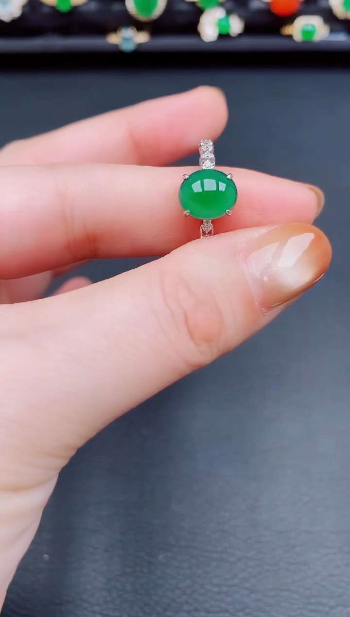 【闪购商品】翡翠戒指银S925镶嵌天然a货翡翠49