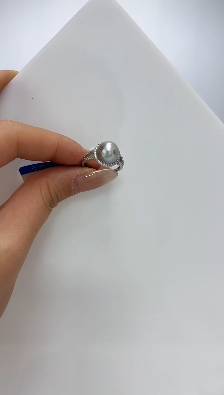 【闪购商品】海水珍珠DA银S925镶嵌c284 灰珠戒指 9