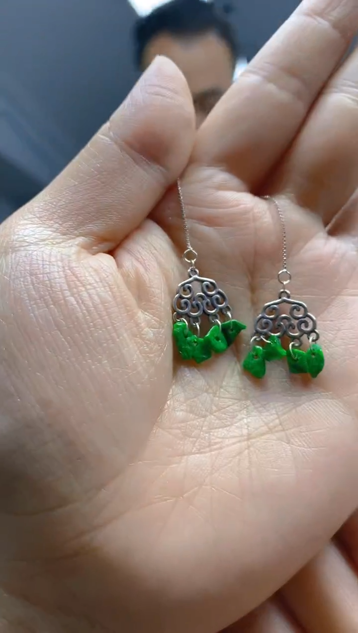 【闪购商品】翡翠耳饰银S925镶嵌0234翡翠耳线