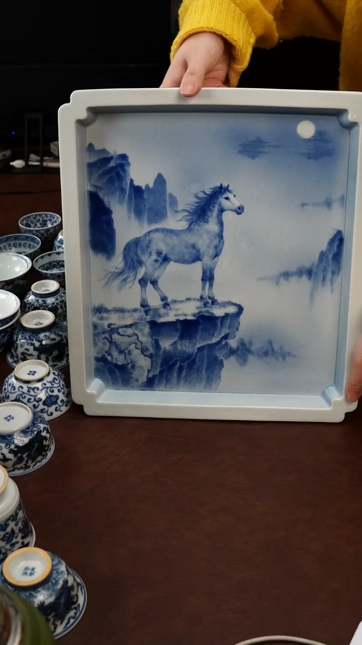 摆件陶景德镇瓷器，明成化青花瓷手绘茶具~