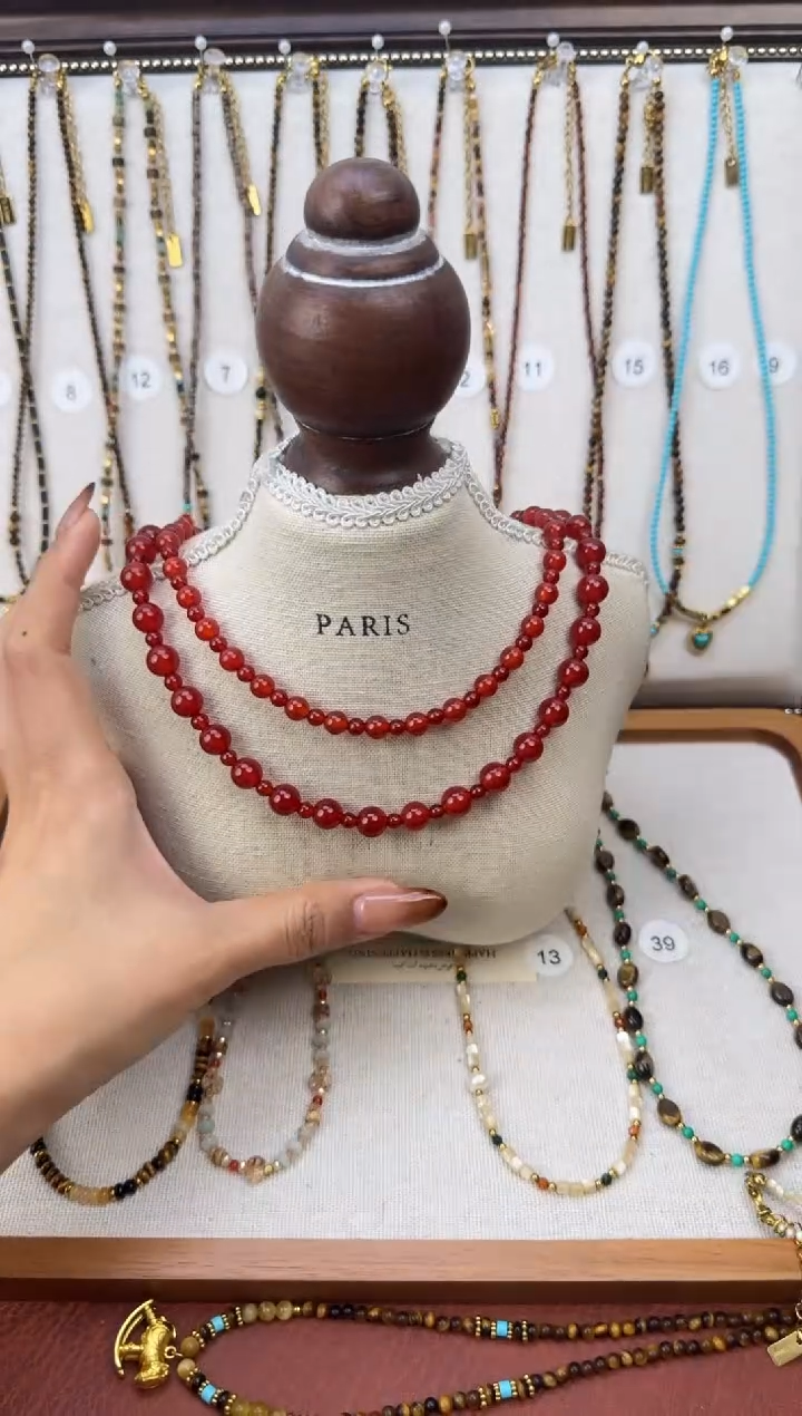 项链钛钢石英质玉红色