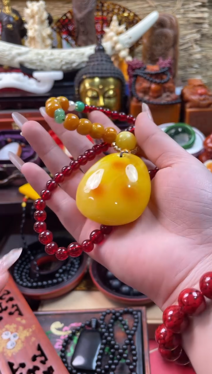 【闪购商品】蜜蜡颈饰未镶嵌蜜红平安牌