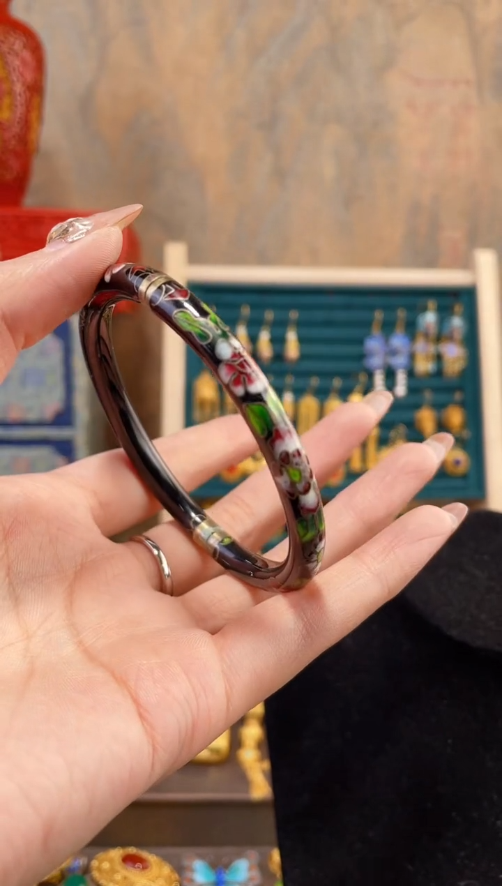 【闪购商品】非遗景泰蓝银蓝镯子58-62黑色