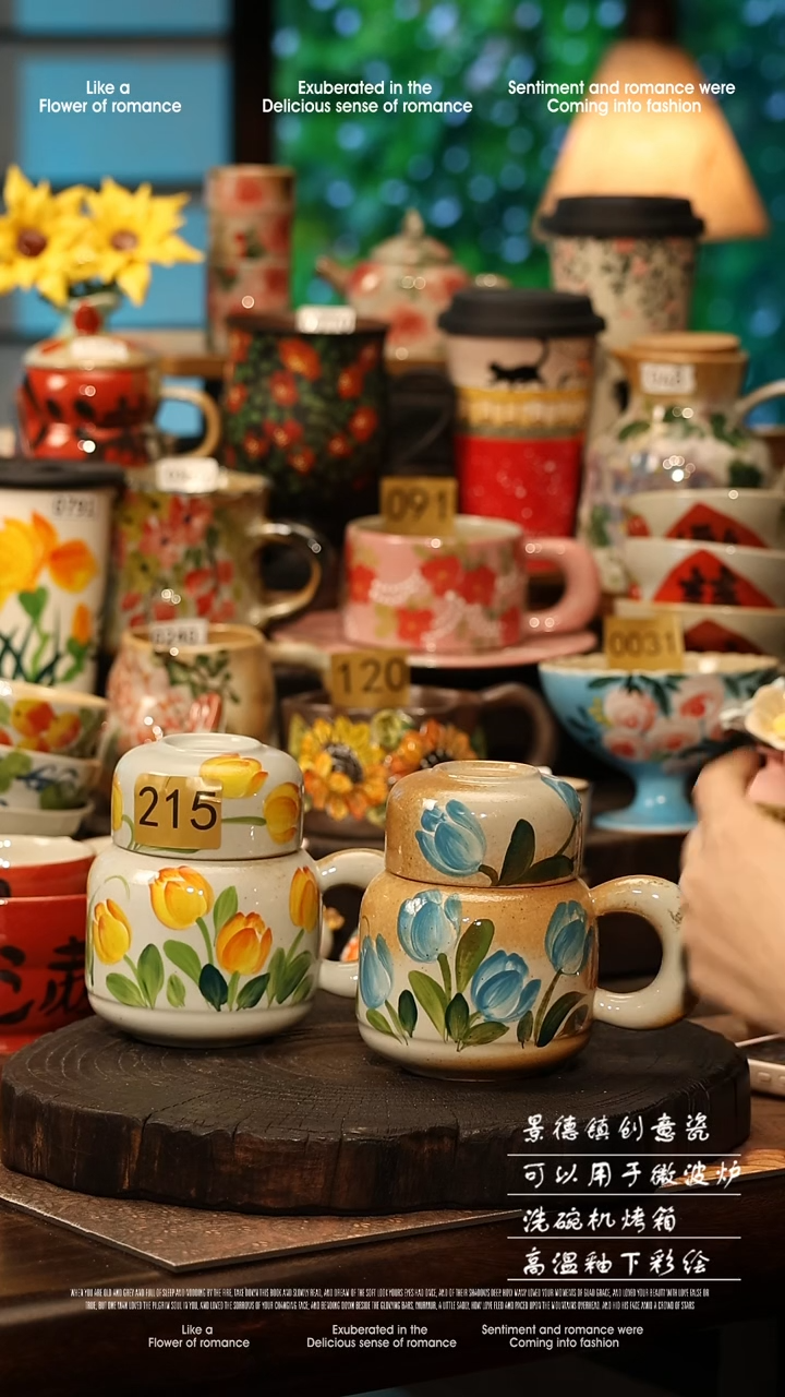 陶瓷随机一个景德镇高温釉下彩手工手绘款式