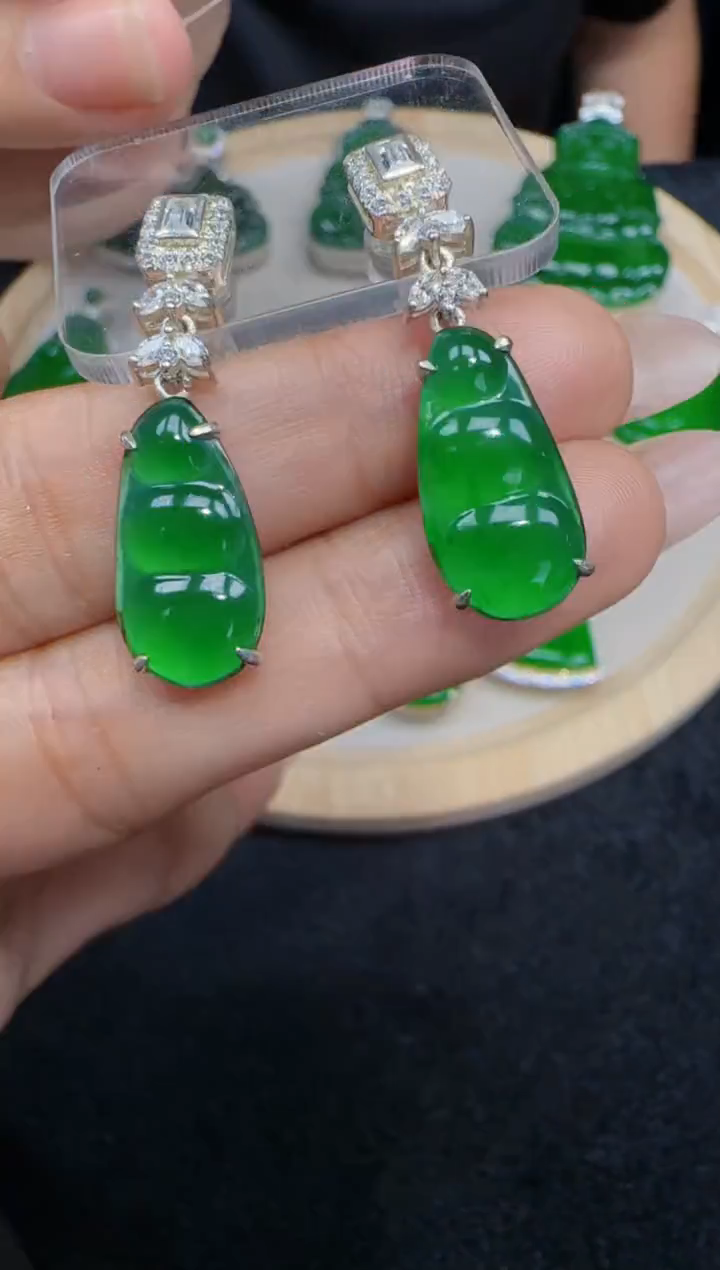 未镶嵌定制翡翠翡翠耳环64