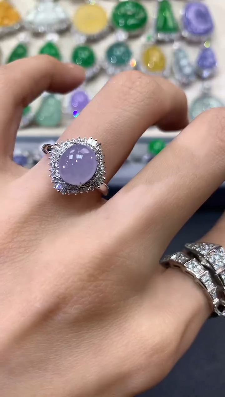 【闪购商品】翡翠戒指18K金镶嵌w4紫货有色差